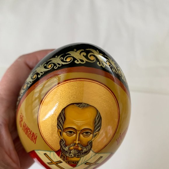 Ukrainian Folk Art Easter Eggs Hand-painted, Wooden Painted  VINTAGE EASTER HANDMADE HANDPAINTED ORTHODOX EGG  ARTIST P. ZABODIN 4.5\